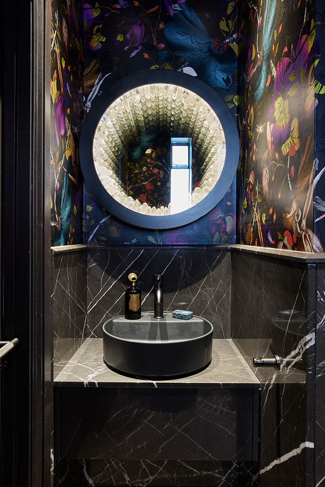 High end Timothy Oulton mirror in the luxury cloakroom, Marylebone, London
