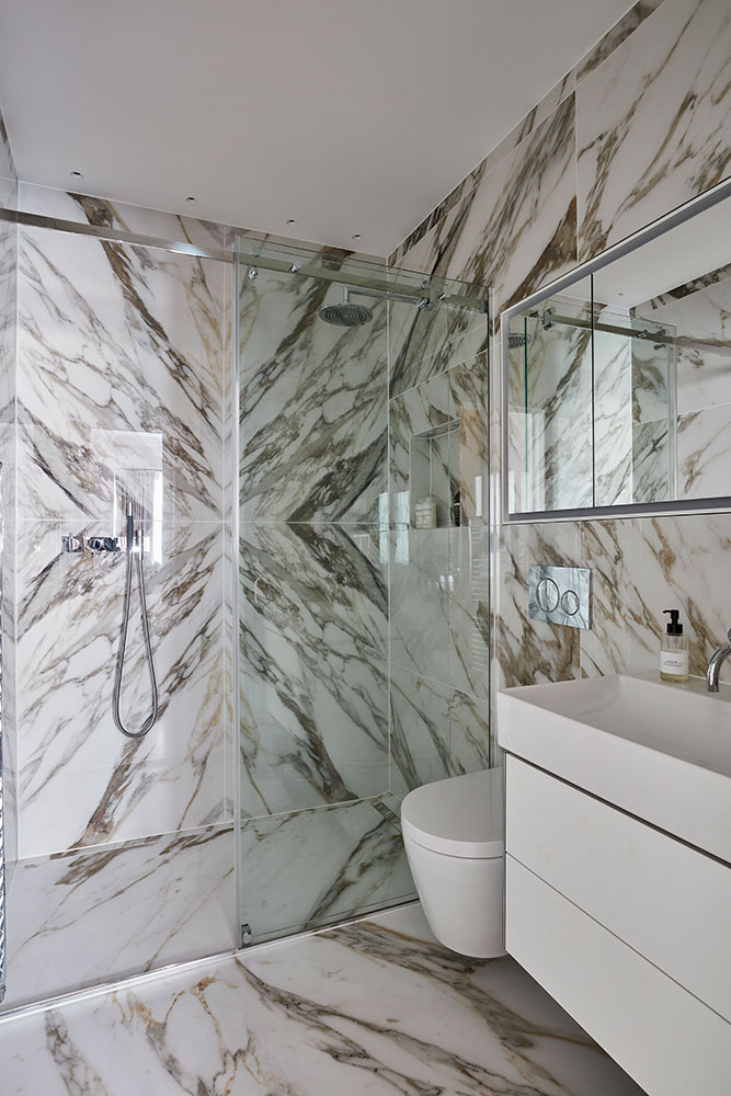 Refurbished shower room in luxury interior design project, Marylebone, London