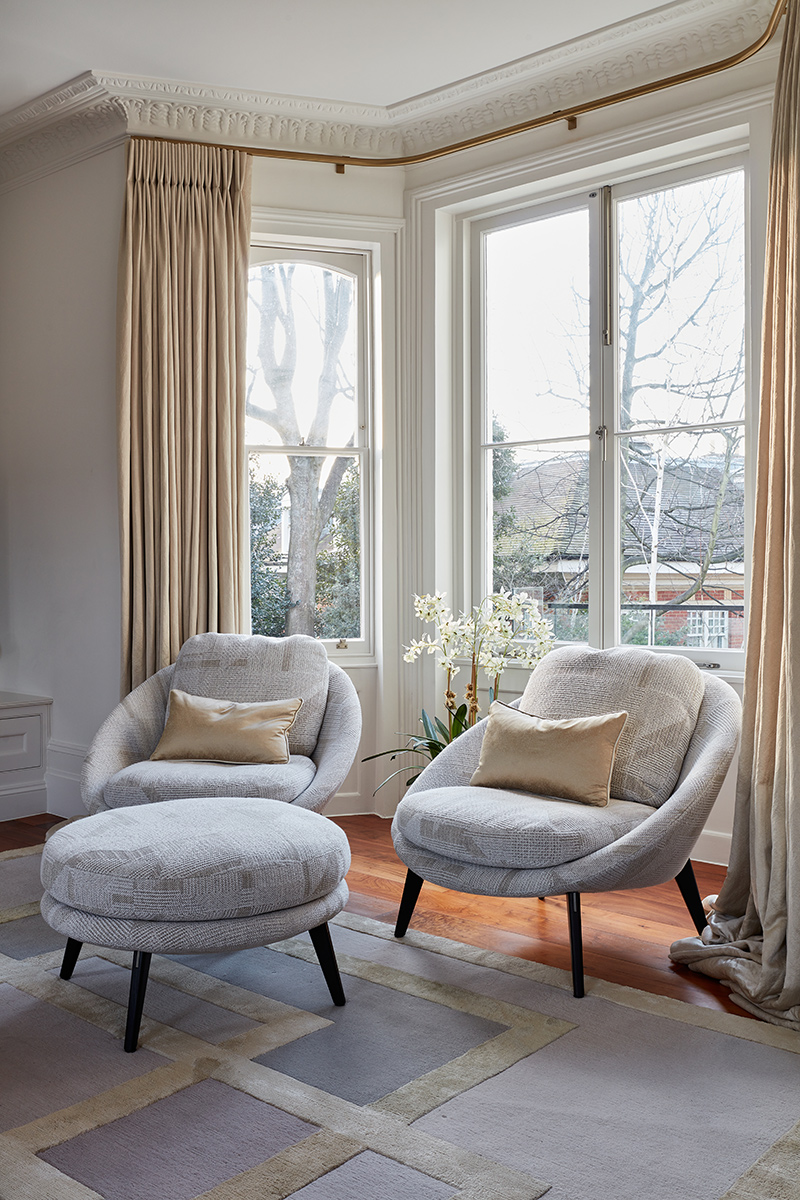 Bay window interior design in this luxury Hampstead, London refurbishment